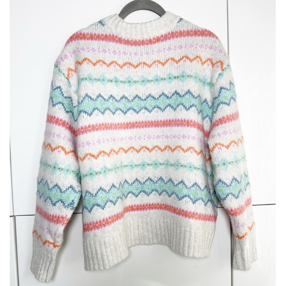 American Eagle Fair Isle Apres Ski Sweater Size Small Cream Pink Blue Knit - Picture 3 of 5
